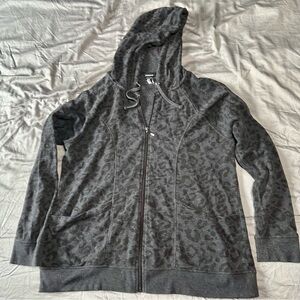 Torrid Grey French Terry Grey Leopard Print Lightweight Zip-up Hoodie Size 2